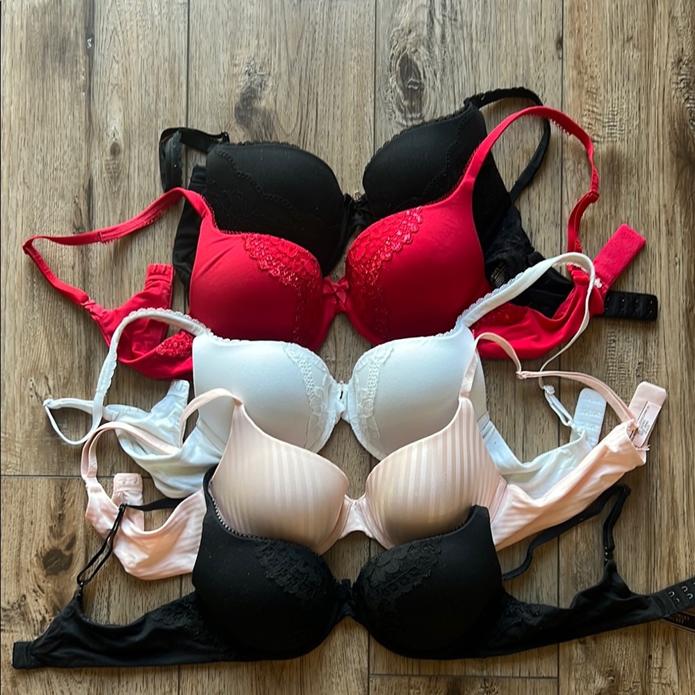 Victoria’s Secret - Lace Trim Bra Set - Black, Red, White, Pink - 34B